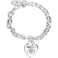 Green Bay Packers Ladies Silver Heart Charm Bracelet