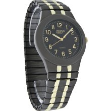 Gruen II Quartz Mens Black & Gold Tone Stretch Expansion Bracelet Watch GR072