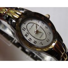 Gruen Ladies Gold Quartz Rubies Interesting Dial Watch w/ Bracelet