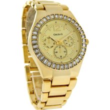 Gruen Ladies Gold-Tone Band and Dial with Crystal Bezel Watch