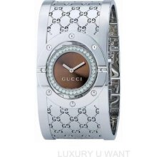 Gucci 112 Twirl Diamond Ya112416 Wide Bangle Ladies Watch - In Box