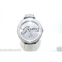 Guess Ladies Black Watch Leather Strap W/ Rhinestones U75033l2