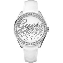 Guess Ladies Little Party Girl White Dial White Leather Strap Watch W60006l1