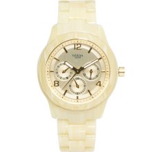 Guess Mini Spectrum Ladies Watch with Round Face and Resin Strap Cream