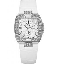 Guess Prism Ss Swarovski White Leather Strap Lady Watch W11103l2 Date