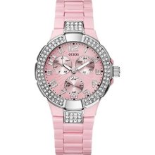 Guess Prism Stone Set Dial Pink Polycarbonate Bracelet Ladies Watch W14047l1