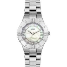 Guess Stainless Steel Bracelet Case Silver Women Watch Crystal Accents Luxurious