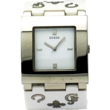 Guess Steel W11508l2 Woman's City White Logo Plastic Band Square Face Watch