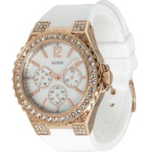 Guess U16529L1 White MOP Dial White Rubber Band Women's Watch