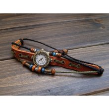 Hand-woven highend suede brecelet watch, leather retro watch,unisex charm bracelet watch DA038