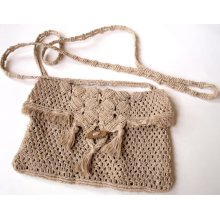 Handmade macrame vintage pouch from natural linen