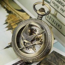 Handwind Mechanical Pocket Watch Romantic Love Bird Cover Roman Num Steel Chain