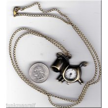 Happy Pony Bronze Tone Quartz Pocket Watch Necklace.