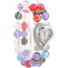 Heart-Dial Women's Quartz Wrist Watch Bead Bracelet