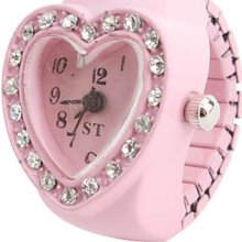 Heart--Shaped Women's Pink Style Alloy Analog Quartz Ring Watch (Pink)