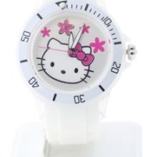 Hello Kitty Women's Plastic Case Rubber Strap Flower Dial White Rubber Watch