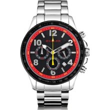 Holler Men's Quartz Watch With Red Dial Analogue Display And Silver Stainless Steel Bracelet Hlw2193-3