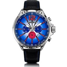 Holler Psychedelic Blue A/O Men's Quartz Watch With Multicolour Dial Chronograph Display And Black Leather Strap Hlw2280-2