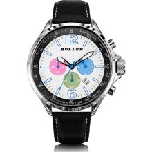 Holler Psychedelic Pastel Men's Quartz Watch With Multicolour Dial Chronograph Display And Black Leather Strap Hlw2280-6