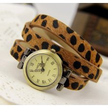 Horsehair Leopard Leather Wrap Women Watch