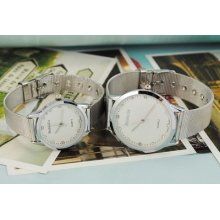 Hot Classic Ultra Thin Silver Steel Mens Womens Wristwatch Quartz Dress White