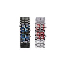 hot lava style iron samurai japanese inspired red blue digital led wat