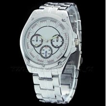 Hot Noble Men Gentlemen Quartz Wrist Watch Watches Silver Color Band White Dial