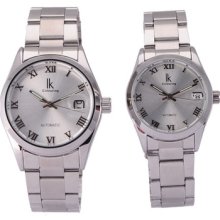 Ik Roman Numerals Scale Date Automatic Mechanical Couple's Wrist Watch 28090