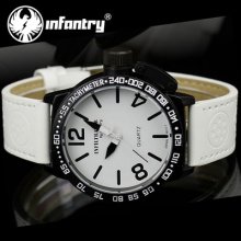 Infantry Infiltrator Analog Sport Mens Wrist Watch Fashion Luxury White Leather