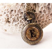 Initial necklace Pocket Watch Monogram pendant charm small pocketwatch