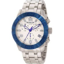 Invicta $1395 Men Pro Diver Chrono Silver Dial Blue Bezel Ss Quartz Watch 11452