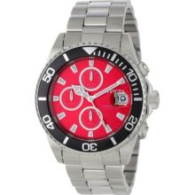 Invicta Mens Pro Diver Chronograph Red Dial Stainless Steel Bracelet Watch 1004