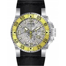 Invicta Men's Reserve Excursion Chronograph Stainless Steel Case Leather Bracelet Silver Tone Dial Gold Bezel 10903