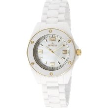 Invicta White Ceramic Band Mop Dial Gold Plated Trimming And Screw Down Watch