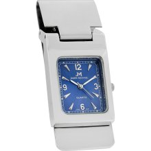 James Michael Stainless Steel Mens Blue Dial Silver Money Clip Quartz Watch