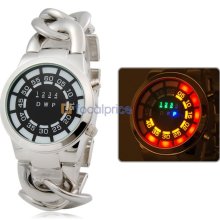 Japanese Movement Cool Wheel Water Resistant LED Watch with Stainless Steel Strap (Silver)