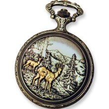 JD Manoir Two-tone White Dial Quartz Deer Pocket Watch