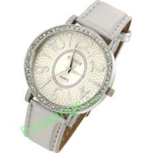 Jewelry Rhinestone Silvery Leather Lady's Quartz Wrist Watch