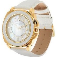 Joan Rivers Leather Bezel Watch With Mother-of-pearl Dial White