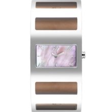 Joy By Joy Jw520 Ladies Retro Rectangulares Polished Steel Watch With Dusky White Mother Of Pearl Dial