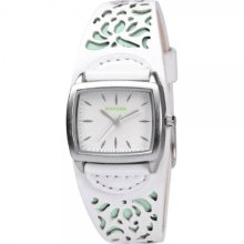 Kahuna Women's Quartz Watch With Silver Dial Analogue Display And White Leather Cuff Kls-0221L