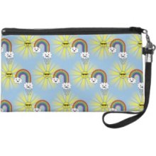 Kawaii Sun Cloud and Rainbow Pattern Wristlet Purse