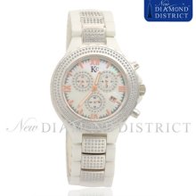 Kc White & Stainless Steel Ceramic 4.00ct Diamond Chronograph Watch