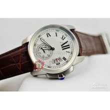 Kdy 42mm White Dial Calibre De White Luxury Brown Leather Mens Autom