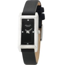 Kenneth Cole New York Rectangular Watch With Black Leather Strap