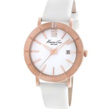 Kenneth Cole York Womens Crystal Accented Rose Gold Case White Leather Watch