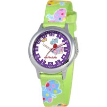 Kid's Stainless Steel Time Teacher Watch - Green Butterfly Strap