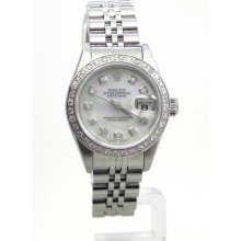 Ladies 2004 Rolex Datejust 79160 Ss Mop Diamonds Dial & Bezel Watch Box & Papers