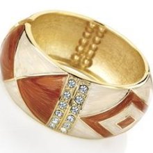 Ladies Adorable Inspiring Fashion Gold Colour Cream Diamante Hinge Bangle