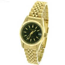 Ladies' Charles Hubert 14K Gold-Plated Stainless Steel Black Dial Watch